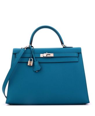 Kelly 35 Handbag Blue Epsom with Palladium Hardware