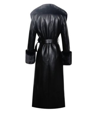  Zaida Faux Fur Trim Faux Leather Coat