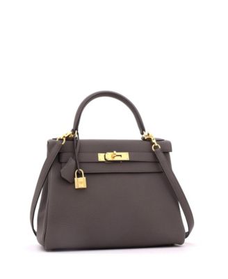 Kelly 28 Handbag Grey Togo with Gold Hardware