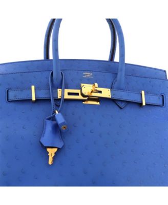 Birkin 30 Handbag Blue Ostrich with Gold Hardware