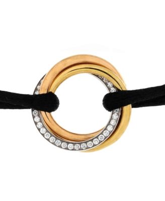  Trinity On Cord Bracelet Silk Cord with 18K Tricolor Gold and Diamonds