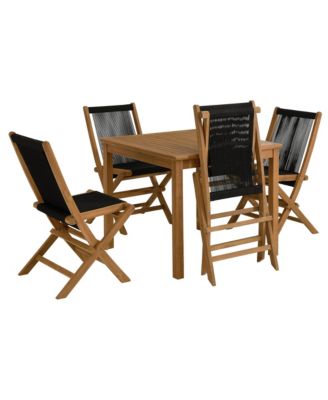 Vienna Outdoor Patio Teak Wood Dining Set with Rope Folding Chairs, Set of 5