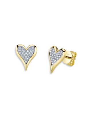 Shy Creation 14K Yellow Gold Diamond Pave Heart Stud Earrings