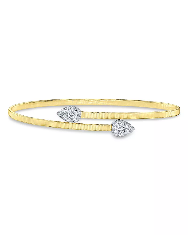 Shy Creation 14K White & Yellow Gold Diamond Pave Bypass Bangle Bracelet