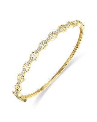 14K Yellow Gold Diamond Mariner Link Bangle Bracelet