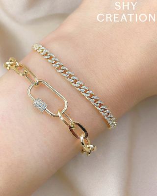 14K Yellow Gold Diamond Pav&eacute; Carabiner Clasp Paperclip Link Drop Earrings