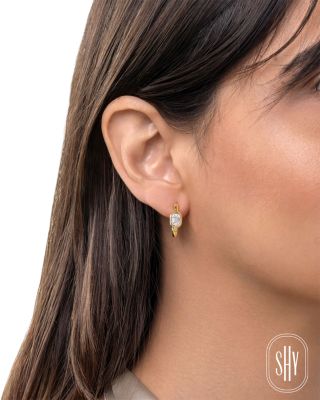 14K Yellow Gold Diamond Baguette & Round Cluster Hoop Earrings