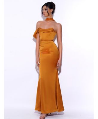  Ivona Lace Up Back Halter Neck Satin Gown