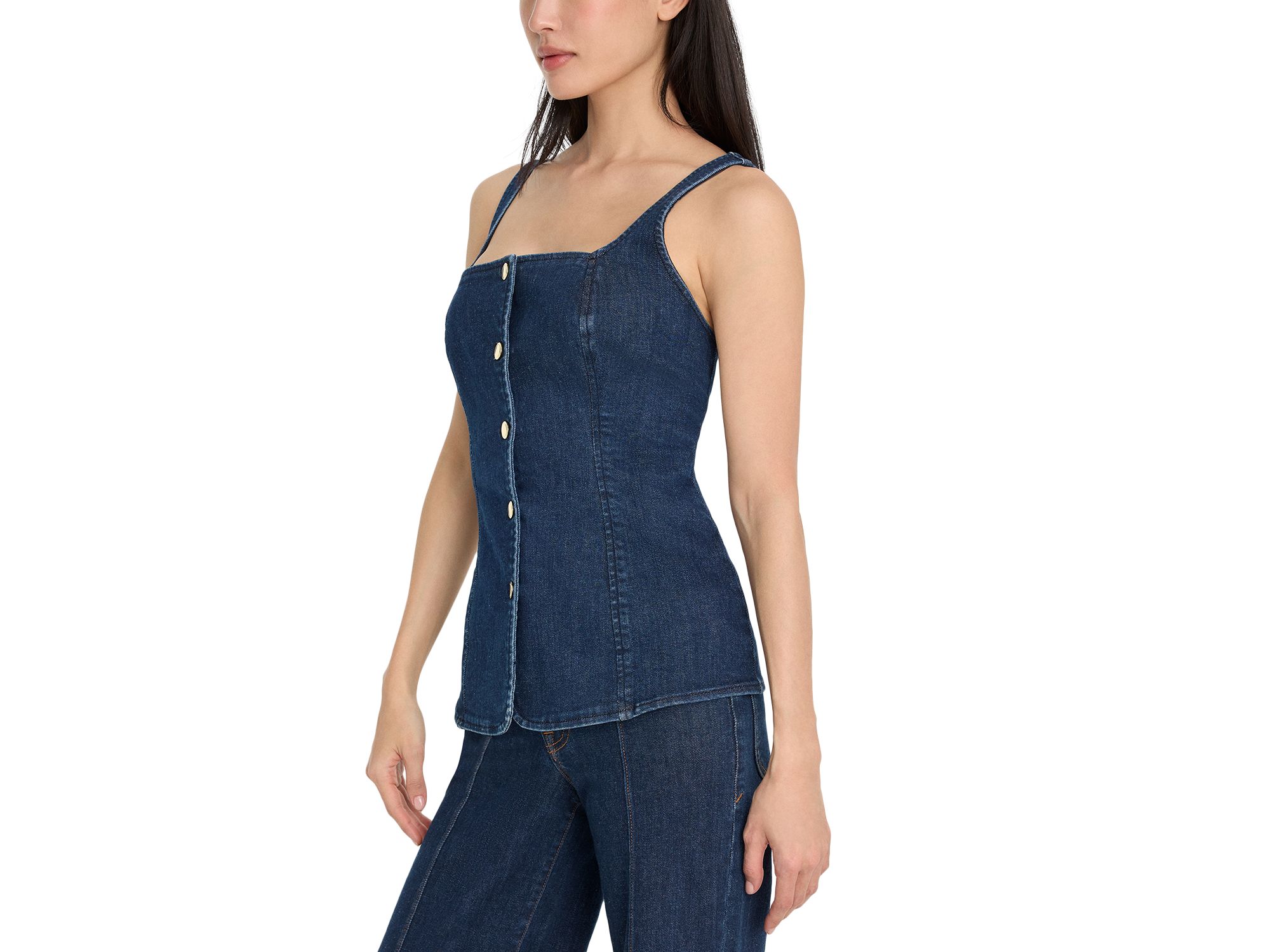 Denim Sleeveless Button Front Top — Image 4
