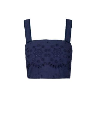 Ilyssa Eyelet Embroidered Square Neck Smocked Crop Top