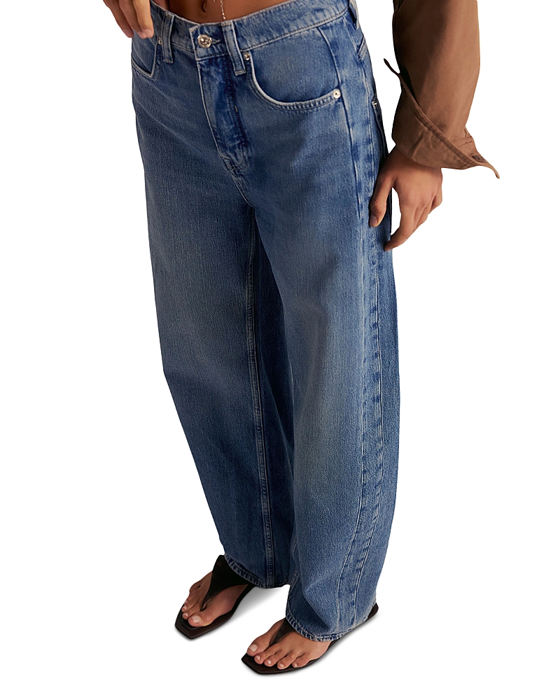 Free People Truro High Rise Baggy Puddle Jeans in Water Stone