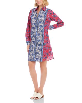 Long Sleeve Border Print Shirtdress