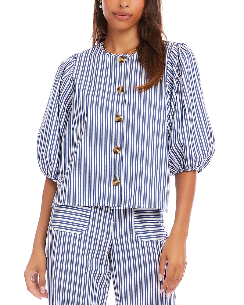 Karen Kane Stripe Puff Sleeve Button Front Top