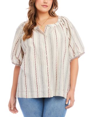 Plus Size Puff Sleeve Embroidered Peasant Top