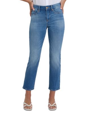 Petites Marilyn Floral Pocket High Rise Straight Ankle Jeans in Pacifica