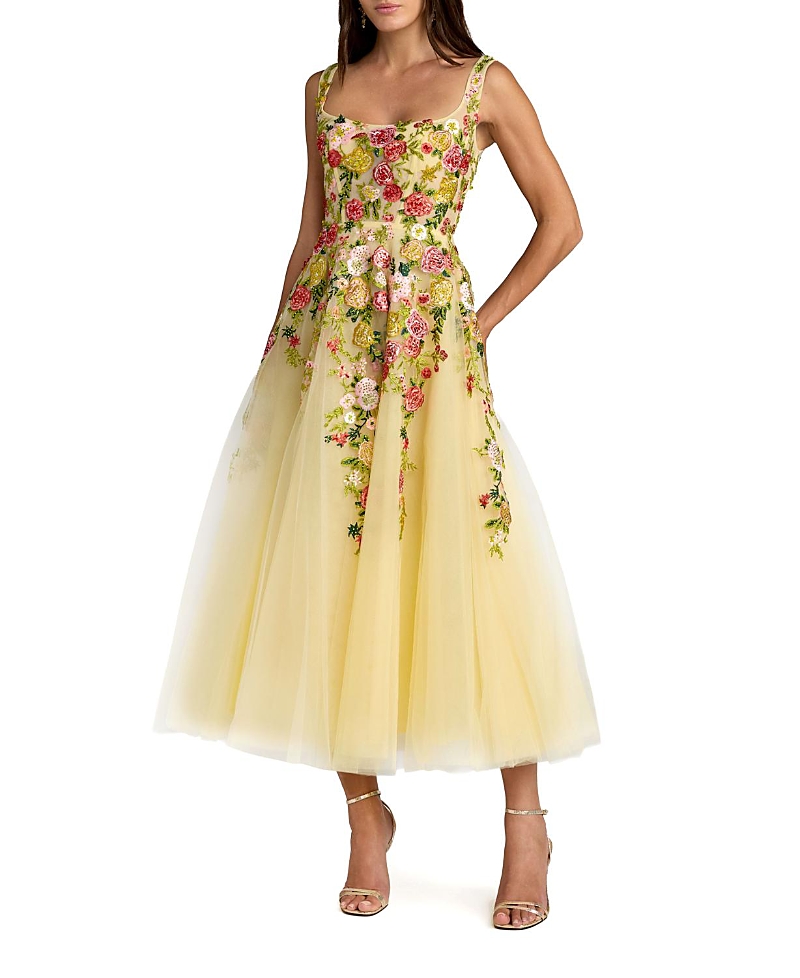 Mac Duggal Embroidered Tulle A-Line Midi Dress
