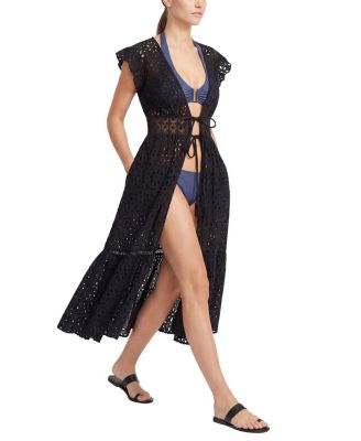  Lauren Lace-Trim Eyelet Cover-up Dress