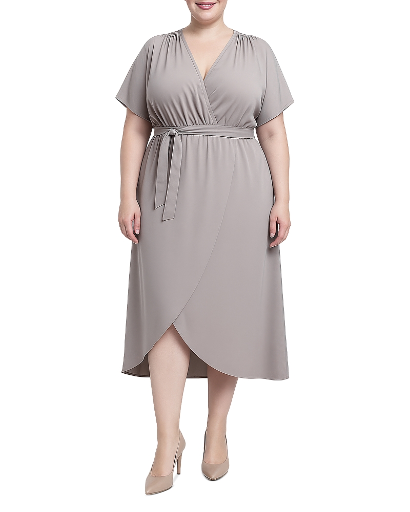 standards & practices Plus Size Flowy Tie Front Midi Flutter Sleeve Dress
