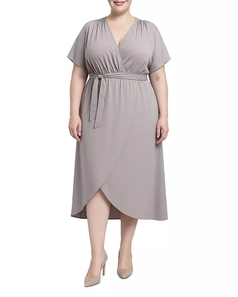 standards & practices Plus Size Flowy Tie Front Midi Flutter Sleeve Dress