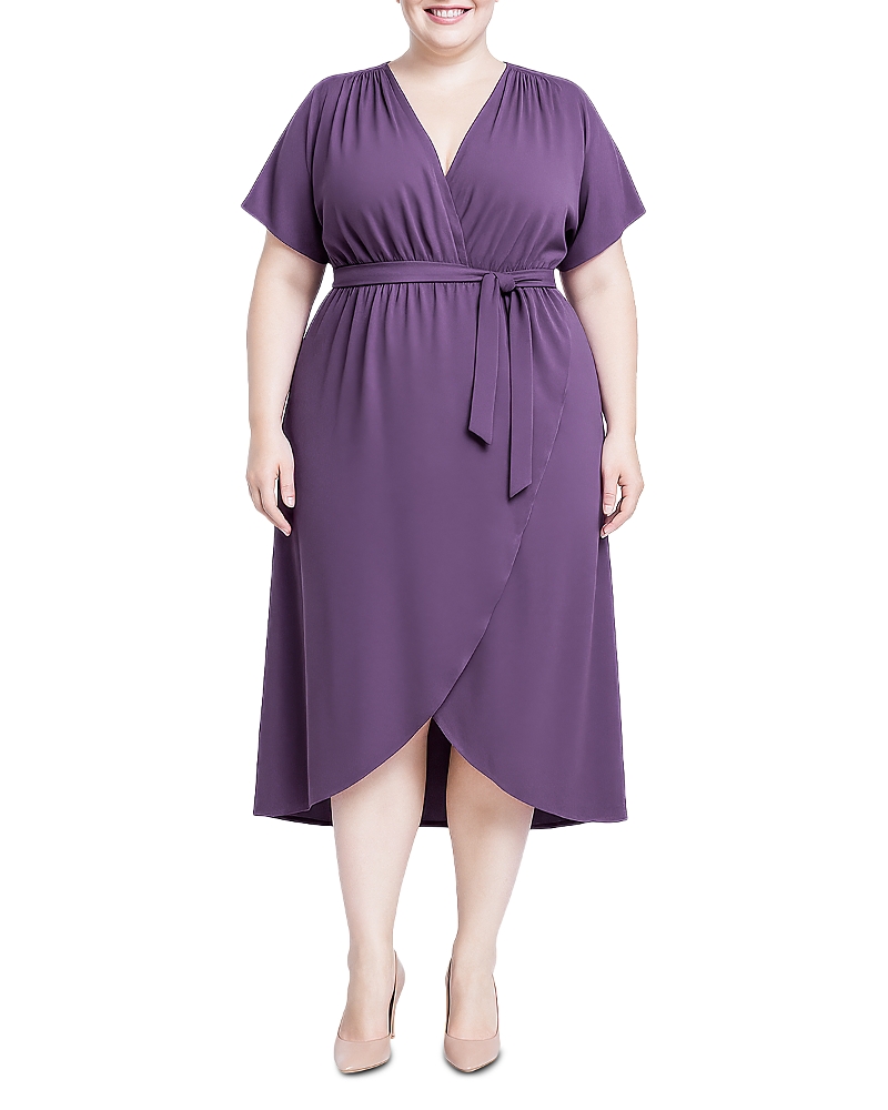 Standards & Practices Plus Size Flowy Tie Front Midi Flutter Sleeve Dress