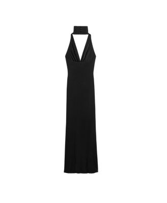 Halter-Neck Draped Maxi Dress