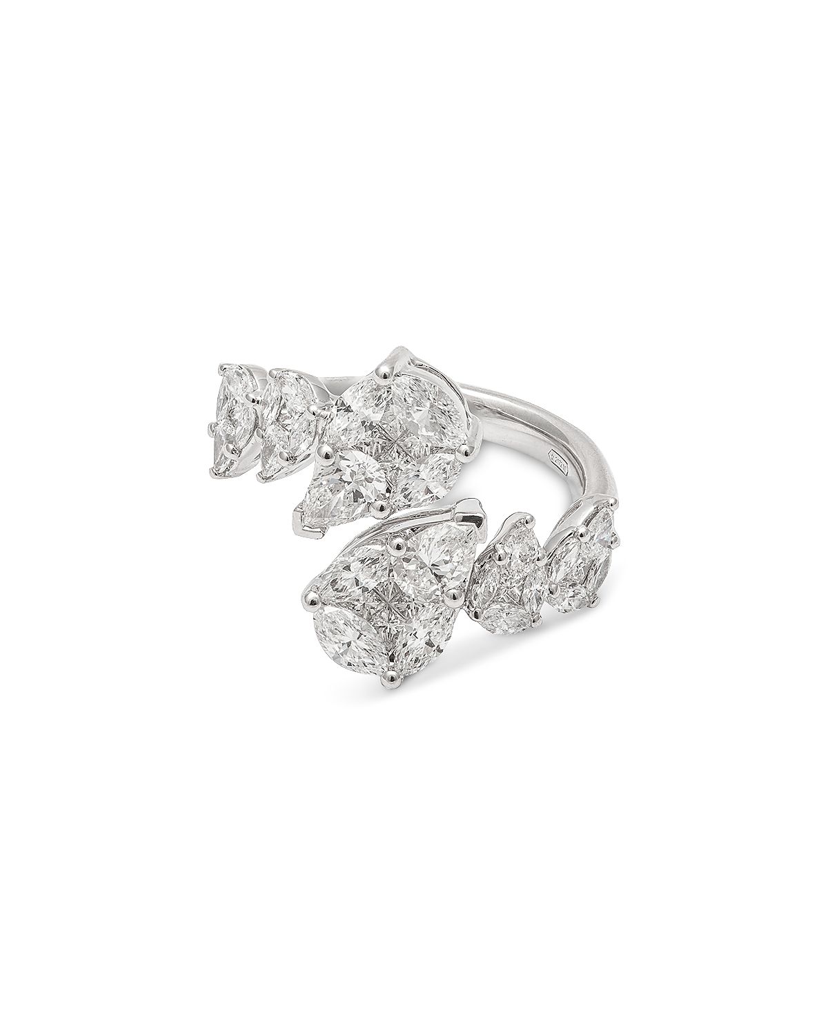 Zydo 18K White Gold Mosaic Diamond Mixed Cut Elements Bypass Ring
