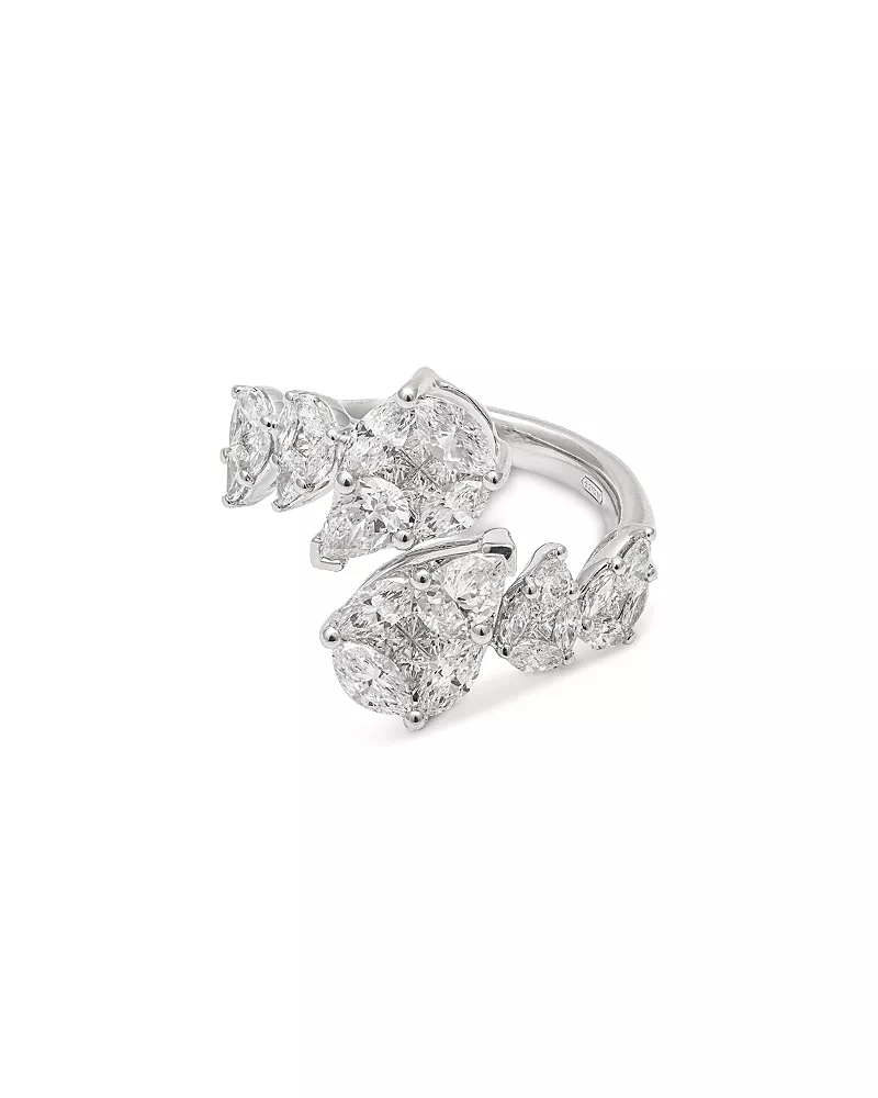 Zydo 18K White Gold Mosaic Diamond Mixed Cut Elements Bypass Ring