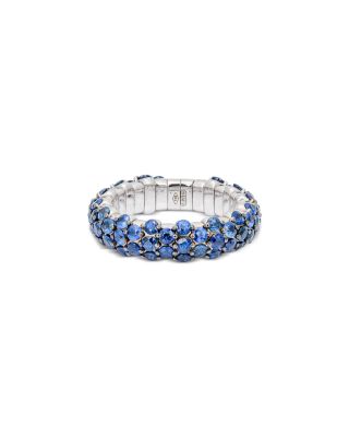 18K White Gold Blue Sapphire Slim Domed Stretch Ring
