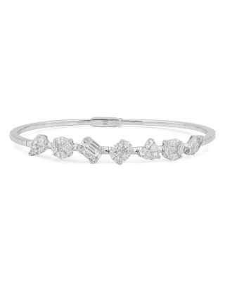 18K White Gold Mosaic Diamond Calibr&eacute; Cut Bangle Bracelet
