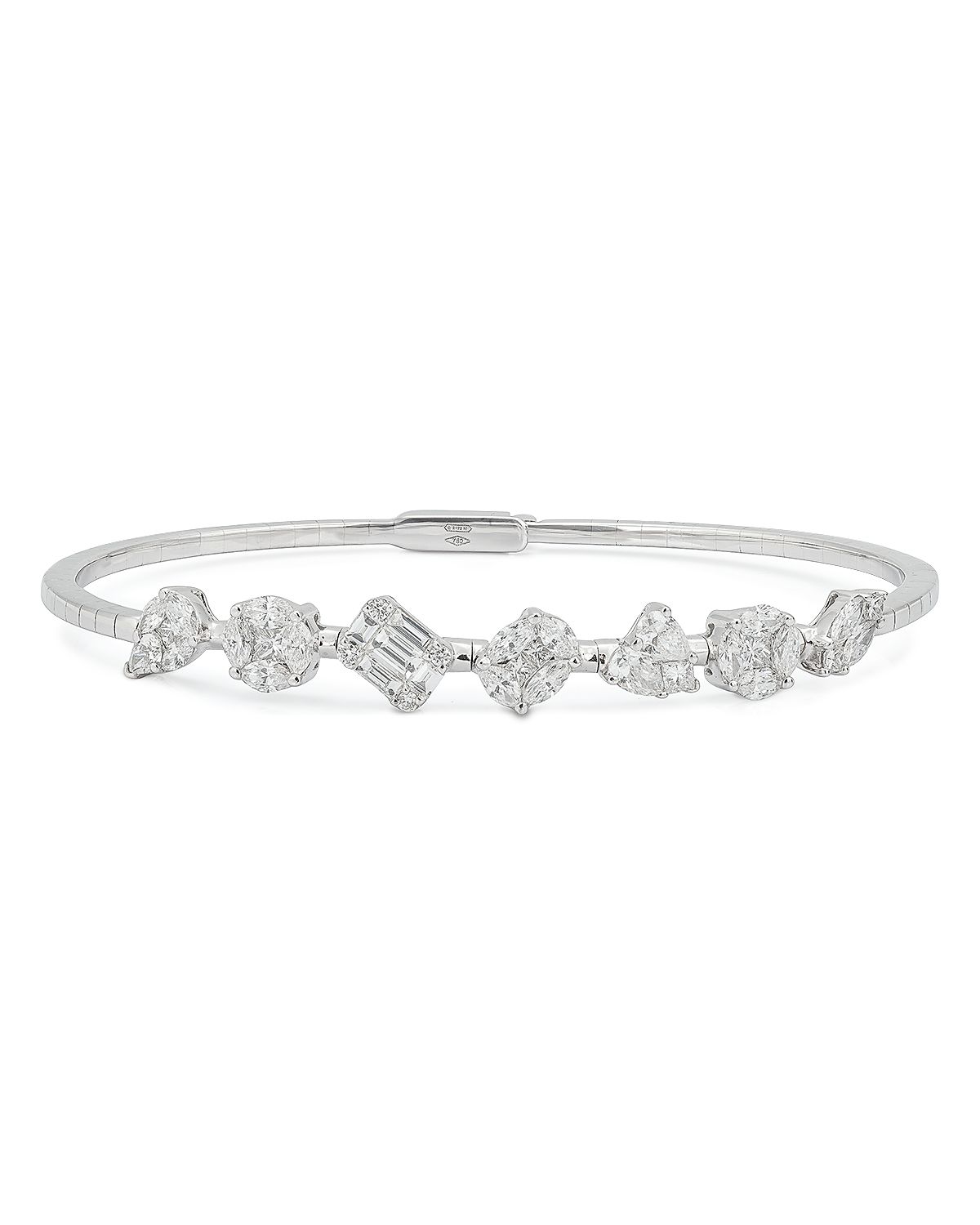 Zydo 18K White Gold Mosaic Diamond Calibre Cut Bangle Bracelet