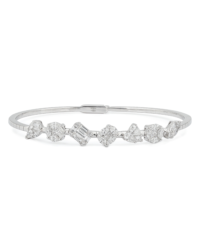 Zydo 18K White Gold Mosaic Diamond Calibre Cut Bangle Bracelet