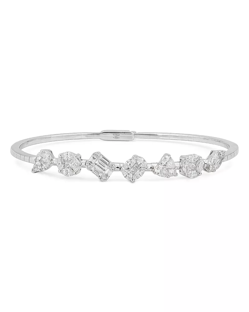 Zydo 18K White Gold Mosaic Diamond Calibre Cut Bangle Bracelet