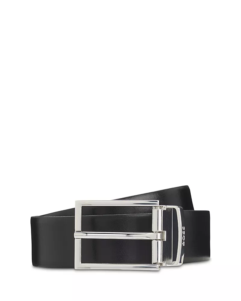 Boss Men's Otano Polished Silver Leather Belt