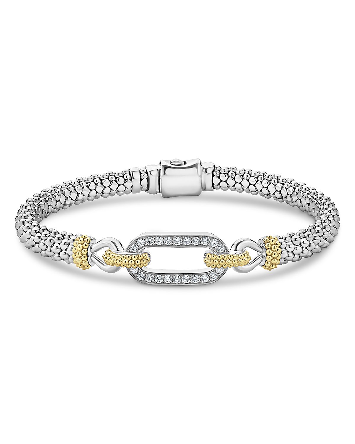Lagos 18K Yellow Gold & Sterling Silver Caviar Lux Diamond Clip Caviar Bead Bracelet