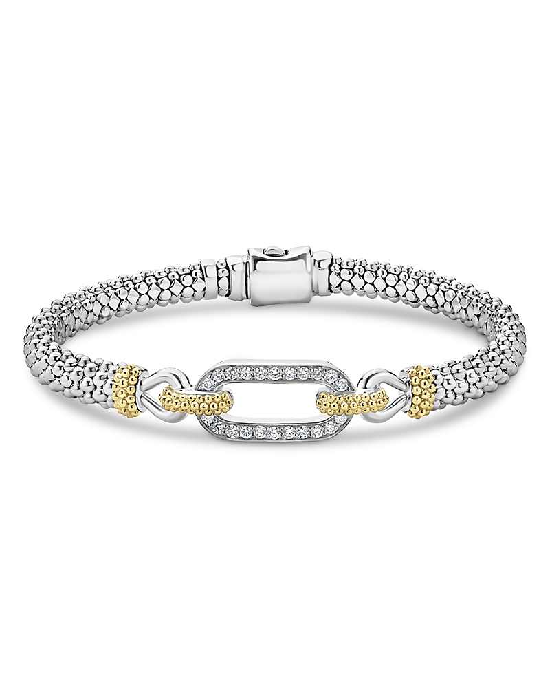 Lagos 18K Yellow Gold & Sterling Silver Caviar Lux Diamond Clip Caviar Bead Bracelet