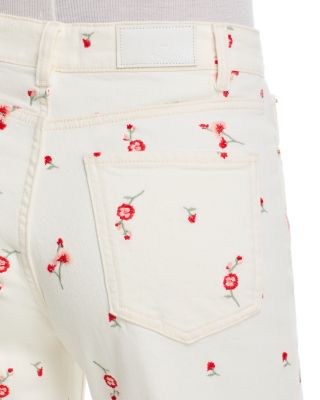 Getty Floral Embroidered Crop Jeans in Ecru Romantic Floral