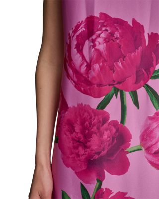 Floral Print Satin Crepe Halter Midi Dress