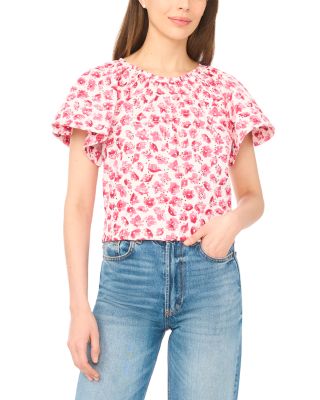 Printed Eyelet Short Sleeve Top