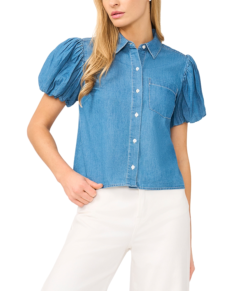 CeCe Bubble Sleeve Denim Shirt