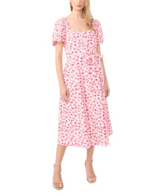 Floral Eyelet Puff Sleeve Midi Dress