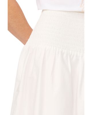 Smocked Waist Embroidered Midi Skirt