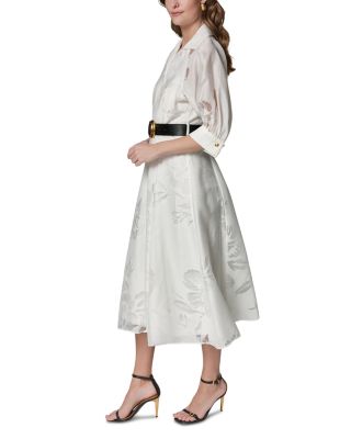 Burnout Jacquard Collared Midi Shirt Dress