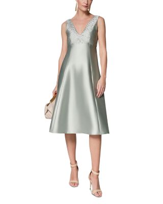 Sleeveless V Neck A Line Studded Midi Dress