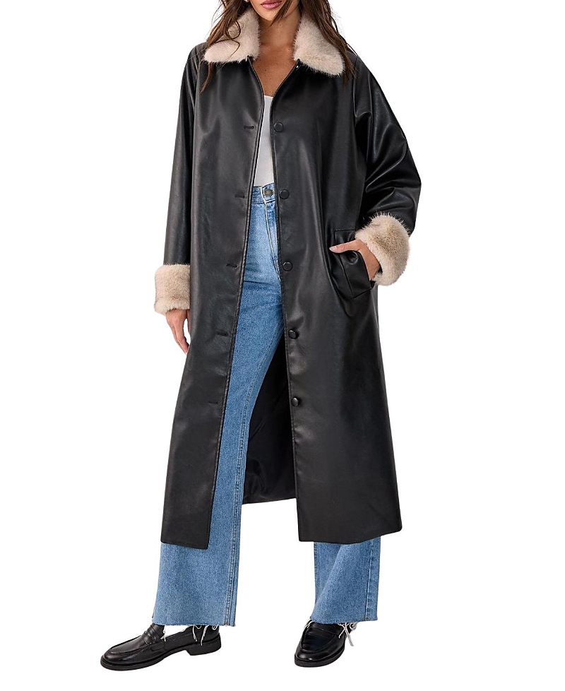 Nasty Gal Faux Leather Longline Fur Trim Coat
