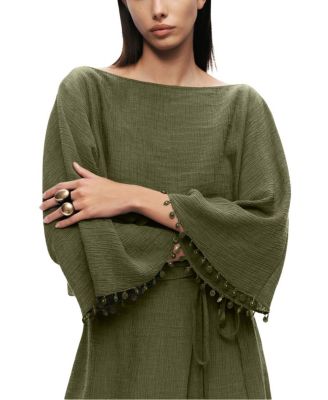  Cropped Boat-Neck Blouse