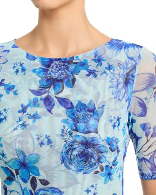 Elbow Sleeve Boat Neck Mesh Top