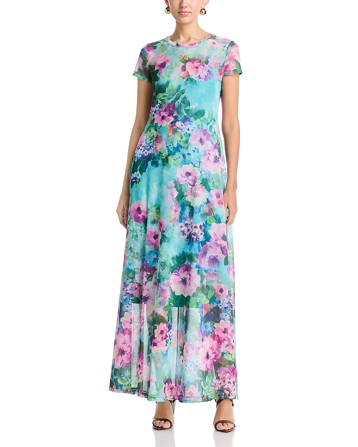 Johnny Was Short Sleeve Mesh Maxi Dress