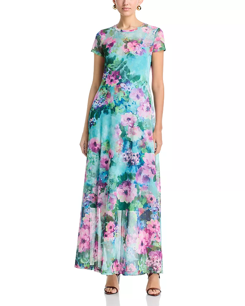 Johnny Was Short Sleeve Mesh Maxi Dress