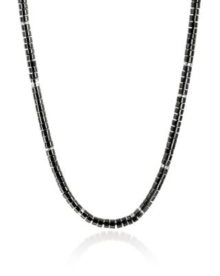 Men's Sterling Silver Heishi Onyx Rondelle Necklace, 22"