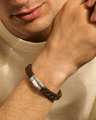 Sterling Silver Men's Braided Leather Bracelet